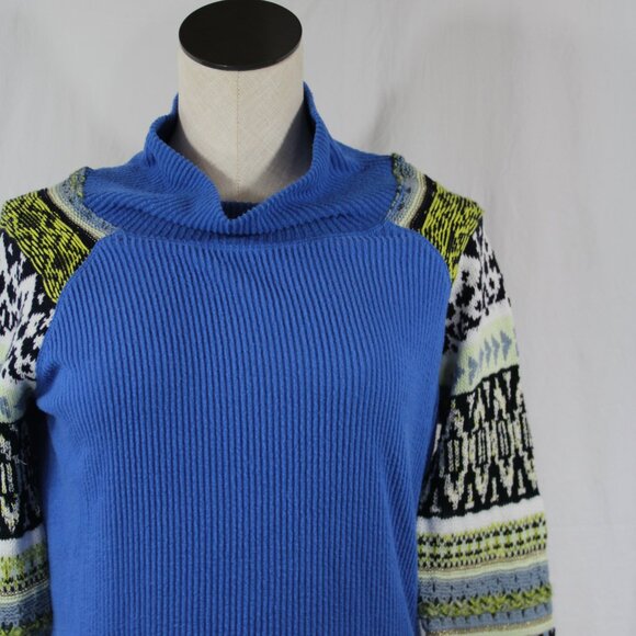Free People Prism Mixed Media Top Sweater Blue Bell Combo Size Large Boho Winter - Picture 4 of 12